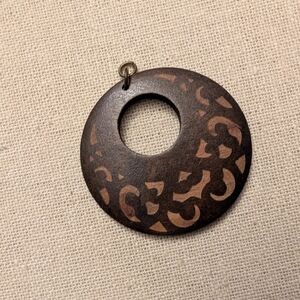 Round Wooden Pendant Necklace - Brown Patterned Circle #13